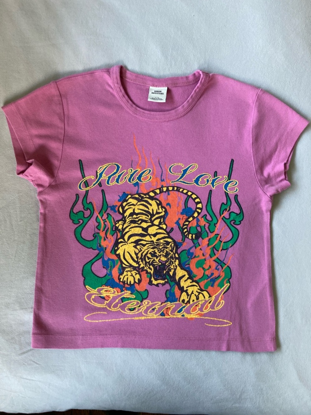 Urban Outfitters Pink Tee with Yellow Tiger Graphic